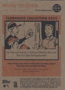 2011 Topps Heritage - Clubhouse Collection Relics #CCR-MT Mark Teixeira Back