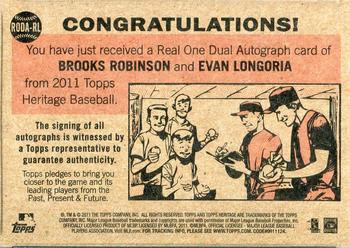 2011 Topps Heritage - Real One Dual Autographs #RODA-RL Brooks Robinson / Evan Longoria Back