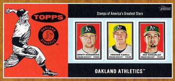 2011 Topps Heritage - Triple Stamp Box Topper #NNO Brett Anderson / Trevor Cahill / Gio Gonzalez Front