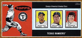 2011 Topps Heritage - Triple Stamp Box Topper #NNO Nelson Cruz / Josh Hamilton / Ian Kinsler Front