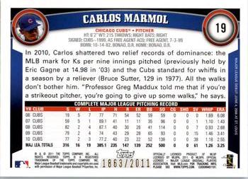 2011 Topps Opening Day - Blue #19 Carlos Marmol Back