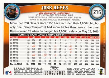 2011 Topps Opening Day - Blue #216 Jose Reyes Back