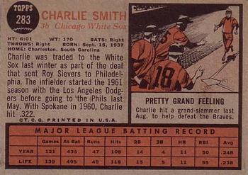 1962 Topps #283 Charlie Smith Back