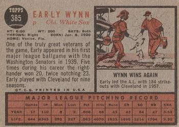 1962 Topps #385 Early Wynn Back