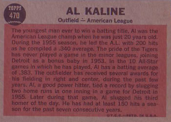 1962 Topps #470 Al Kaline Back