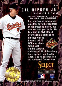1995 Select - Big Sticks #BS3 Cal Ripken Jr. Back