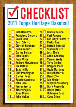 2011 Topps Heritage - Checklists #1 Checklist: 1-68 Front