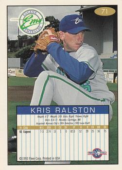 1993-94 Fleer Excel #71 Kris Ralston Back