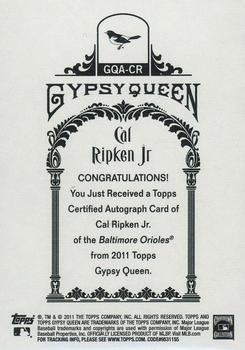 2011 Topps Gypsy Queen - Autographs #GQA-CR Cal Ripken Jr. Back