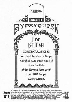 2011 Topps Gypsy Queen - Autographs #GQA-JB Jose Bautista Back