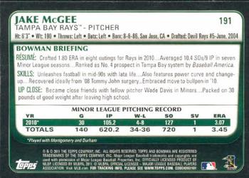 2011 Bowman #191 Jake McGee Back