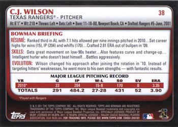 2011 Bowman #38 C.J. Wilson Back