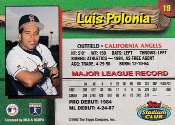 1993 Stadium Club California Angels #19 Luis Polonia  Back