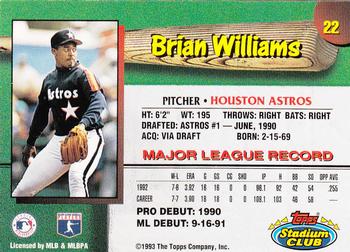 1993 Stadium Club Houston Astros #22 Brian Williams  Back