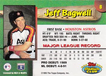 1993 Stadium Club Houston Astros #8 Jeff Bagwell  Back
