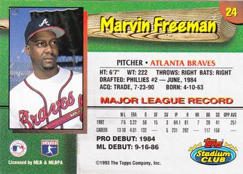 1993 Stadium Club Atlanta Braves #24 Marvin Freeman  Back
