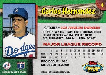 1993 Stadium Club Los Angeles Dodgers #4 Carlos Hernandez Back