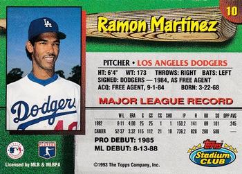 1993 Stadium Club Los Angeles Dodgers #10 Ramon Martinez Back