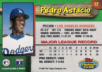 1993 Stadium Club Los Angeles Dodgers #12 Pedro Astacio Back