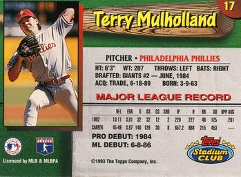1993 Stadium Club Philadelphia Phillies #17 Terry Mulholland  Back