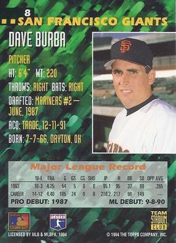 1994 Stadium Club Team #8 Dave Burba Back
