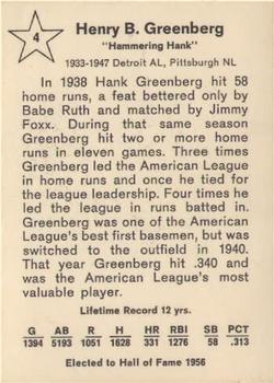 1961 Golden Press Hall of Fame Baseball Stars #4 Hank Greenberg Back