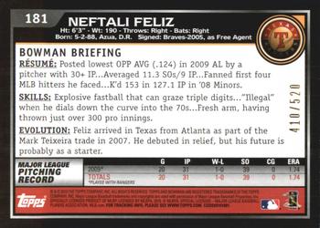 2010 Bowman - Blue #181 Neftali Feliz Back