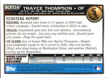 2010 Bowman Chrome - Prospects Green X-Fractors #BCP214 Trayce Thompson Back