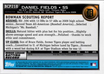 2010 Bowman Chrome - Prospects Green X-Fractors #BCP218 Daniel Fields Back