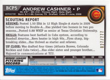 2010 Bowman - Chrome Prospects Refractors #BCP5 Andrew Cashner Back