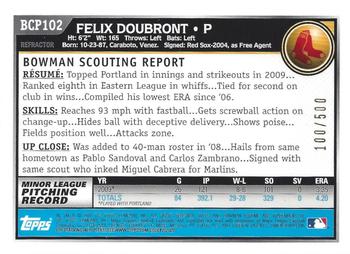 2010 Bowman - Chrome Prospects Refractors #BCP102 Felix Doubront Back