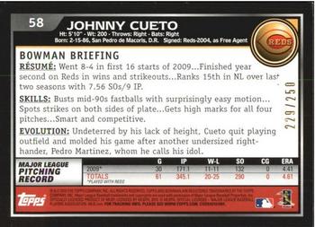 2010 Bowman - Orange #58 Johnny Cueto Back