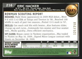 2010 Bowman - Orange #216 Eric Hacker Back