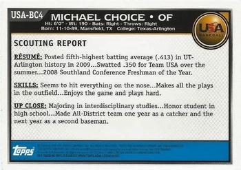 2010 Bowman Chrome - USA Baseball #USA-BC4 Michael Choice Back