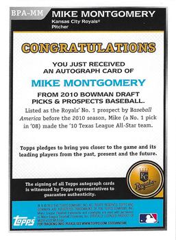2010 Bowman Draft Picks & Prospects - Prospect Autographs #BPA-MM Mike Montgomery Back