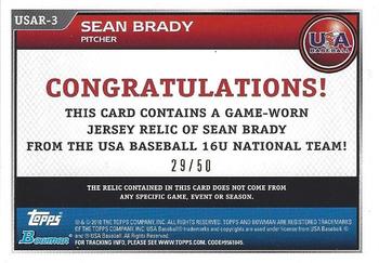 2010 Bowman Draft Picks & Prospects - USA Baseball Jerseys Red #USAR3 Sean Brady Back