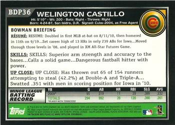 2010 Bowman Draft Picks & Prospects - Chrome #BDP36 Welington Castillo Back
