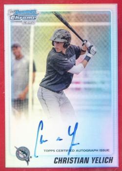 2010 Bowman Draft Picks & Prospects - Chrome Prospect Autographs Red Refractors #BDPP78 Christian Yelich Front