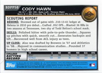 2010 Bowman Draft Picks & Prospects - Chrome Prospects #BDPP58 Cody Hawn Back
