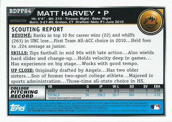 2010 Bowman Draft Picks & Prospects - Chrome Prospects Purple Refractors #BDPP84 Matt Harvey Back