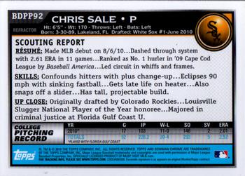 2010 Bowman Draft Picks & Prospects - Chrome Prospects Purple Refractors #BDPP92 Chris Sale Back