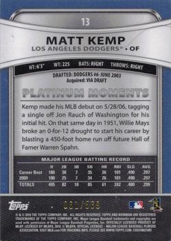 2010 Bowman Platinum - Gold Refractors #13 Matt Kemp Back