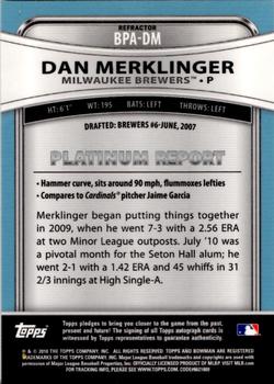 2010 Bowman Platinum - Prospect Autographs Refractors #BPA-DM Dan Merklinger Back