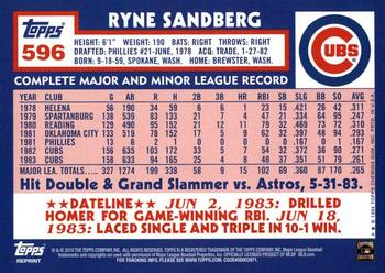 2010 Topps - The Cards Your Mom Threw Out (Original Back) #596 Ryne Sandberg Back