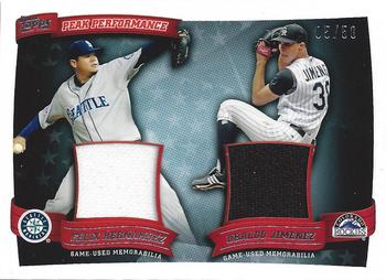 2010 Topps - Peak Performance Dual Relics #PPDR-HJ Felix Hernandez / Ubaldo Jimenez Front