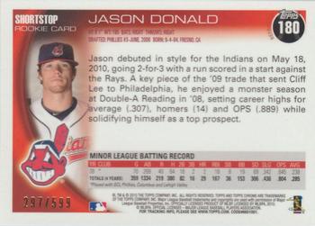 2010 Topps Chrome - Purple Refractors #180 Jason Donald Back