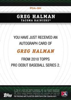 2010 Topps Pro Debut - Prospect Autographs #PDA-GH Greg Halman Back