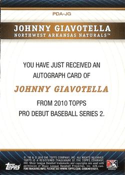 2010 Topps Pro Debut - Prospect Autographs #PDA-JG Johnny Giavotella Back