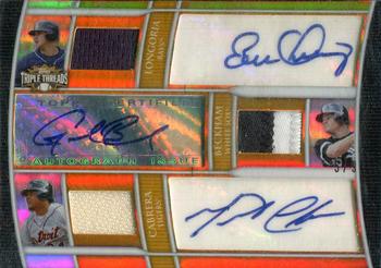 2010 Topps Triple Threads - Autograph Relic Combos Gold #TTARC-6 Evan Longoria / Gordon Beckham / Miguel Cabrera Front