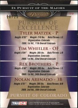 2010 TriStar Pursuit - Autographs Green #79 Tyler Matzek / Tim Wheeler / Rex Brothers / Nolan Arenado Back